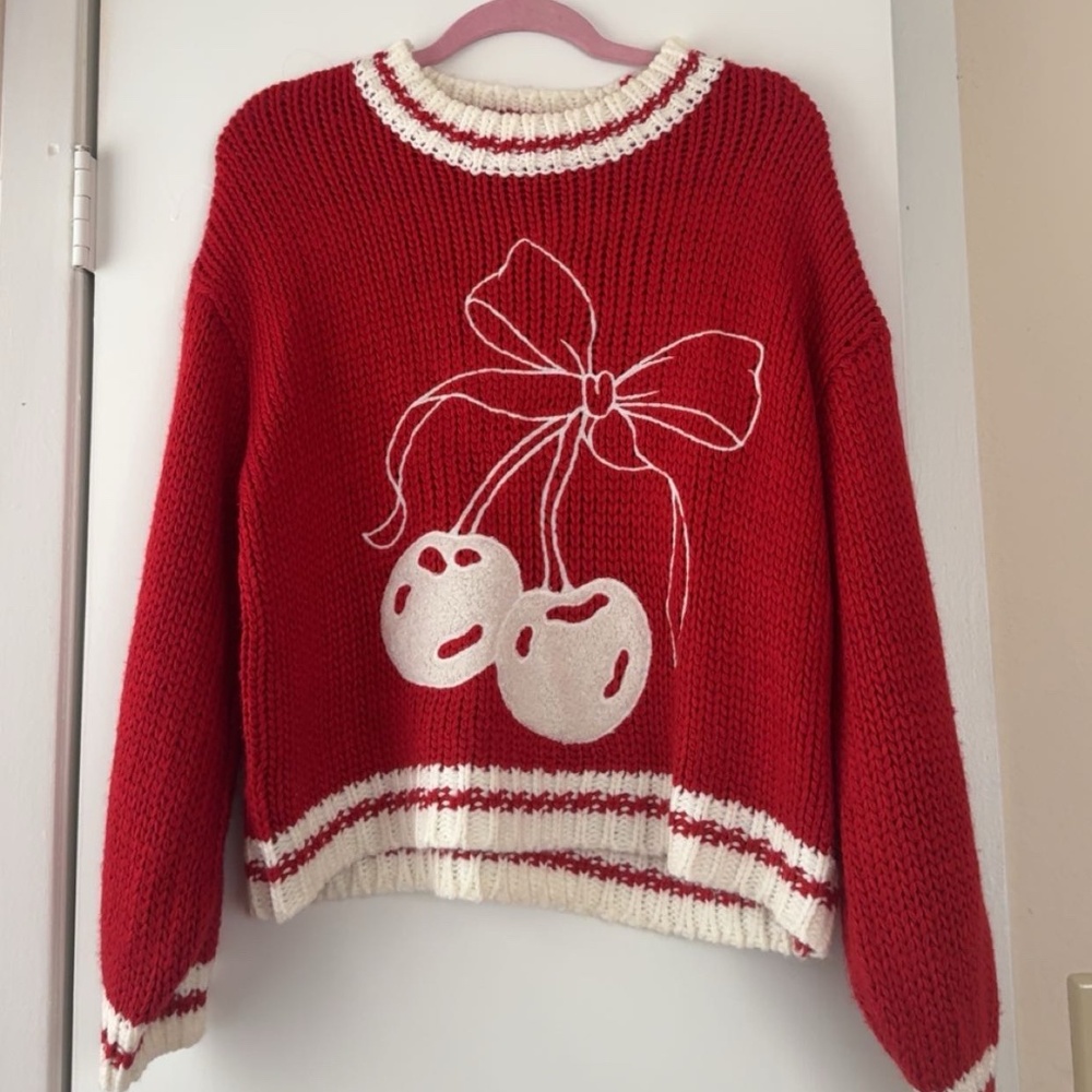 Red Bow and Cherry Sweater